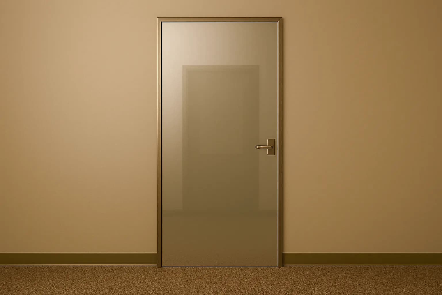 Flush interior door with lever hardware